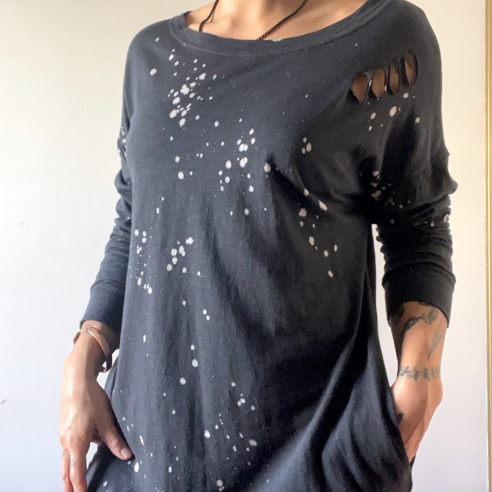 Black and white paint splattered distressed t-shirt dress